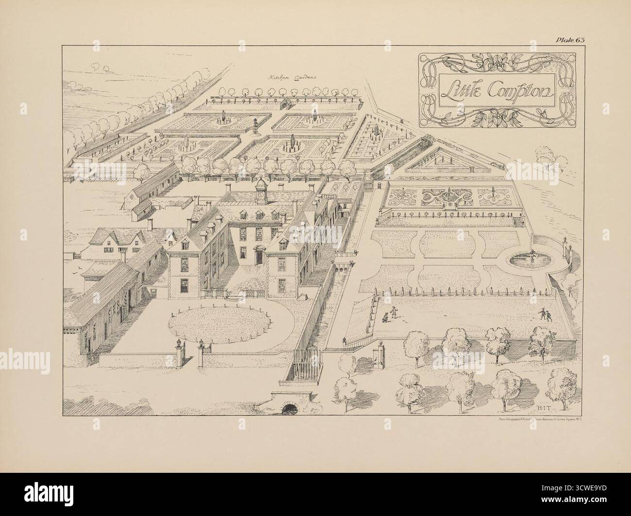 IL PICCOLO COMPTON, Gloucestershire. Vintage Drawing Garden Plan, da giardini formali in Inghilterra e Scozia, la loro pianificazione e disposizione, caratteristiche architettoniche e ornamentali, pubblicato nel 1902 Foto Stock