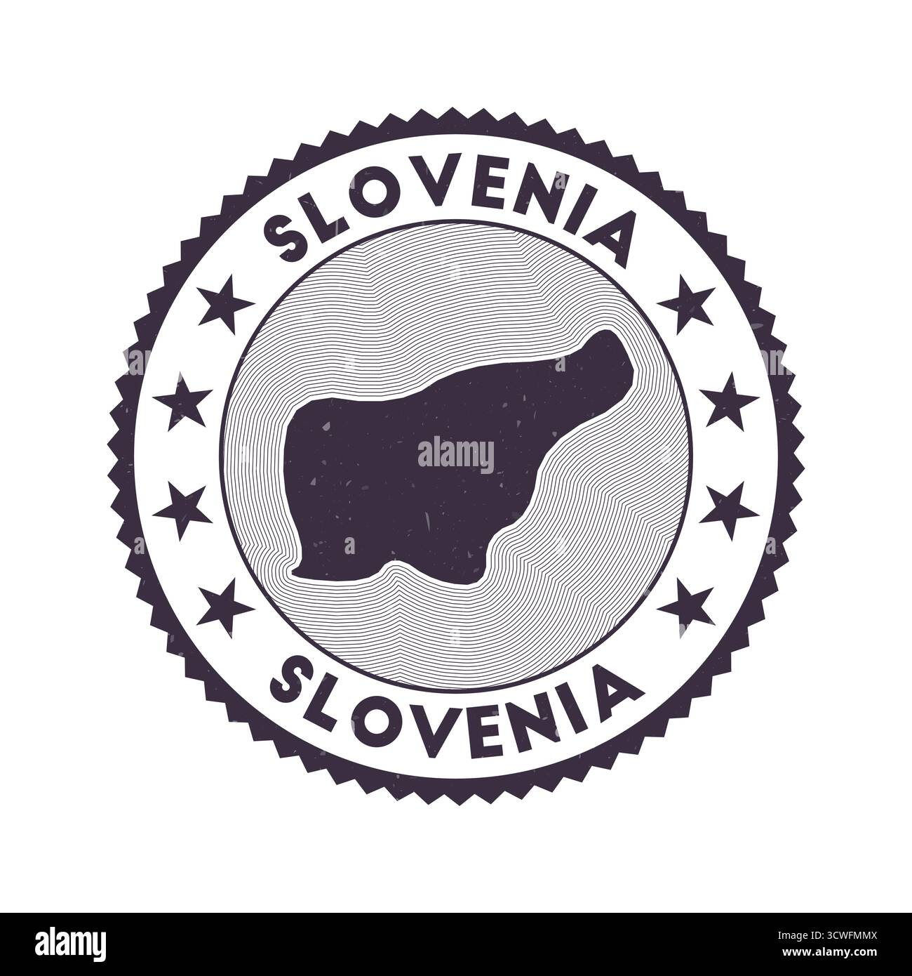 Emblema della Slovenia. Francobollo rotondo paese con forma di Slovenia, isolini e testo rotondo. Distintivo accattivante. Eccezionale illustrazione vettoriale. Illustrazione Vettoriale