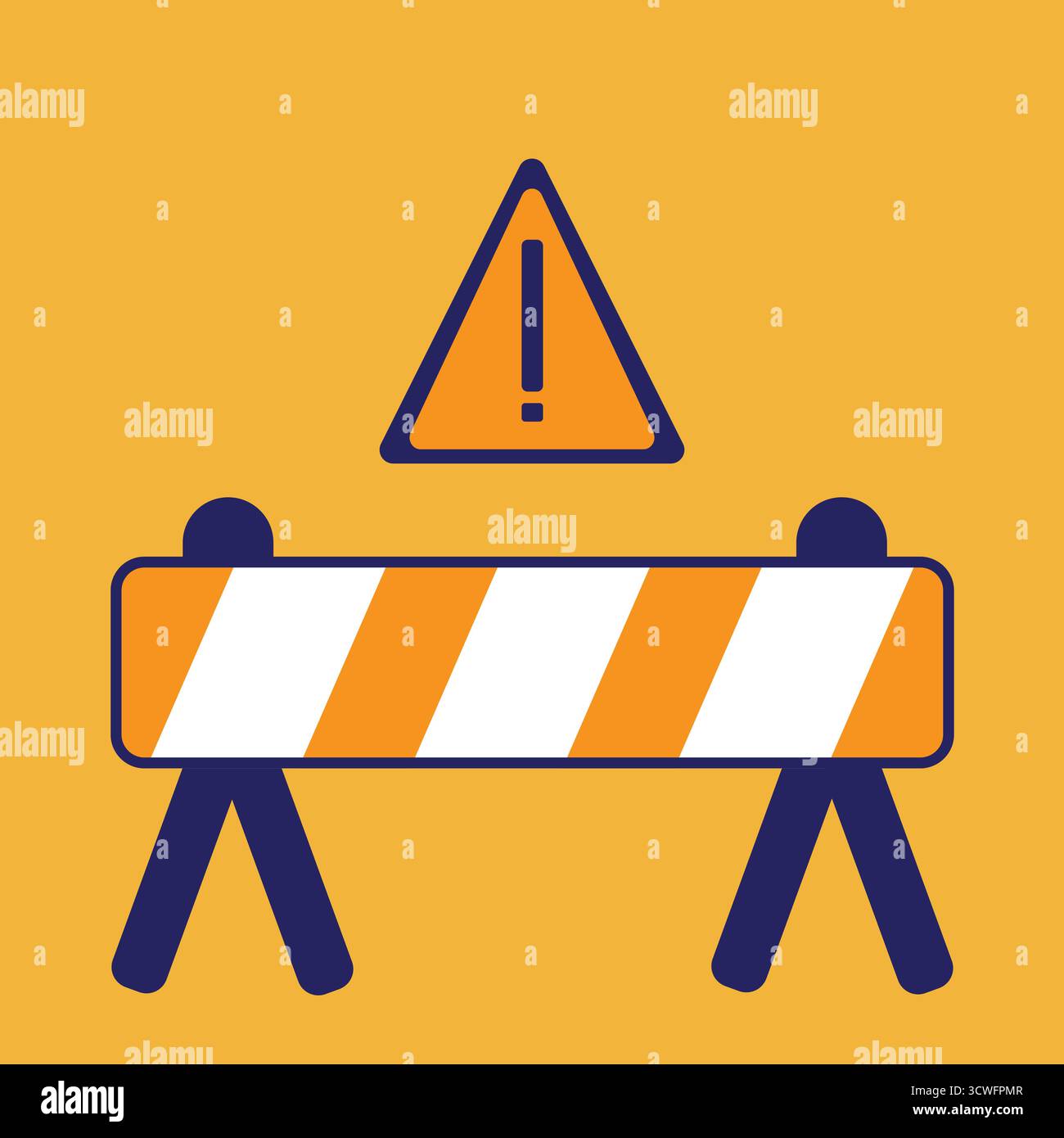 Semplice cartello di avvertenza proibizione con design barricata. Ottimo per la sicurezza, l'attenzione e le limitazioni visive Illustrazione Vettoriale