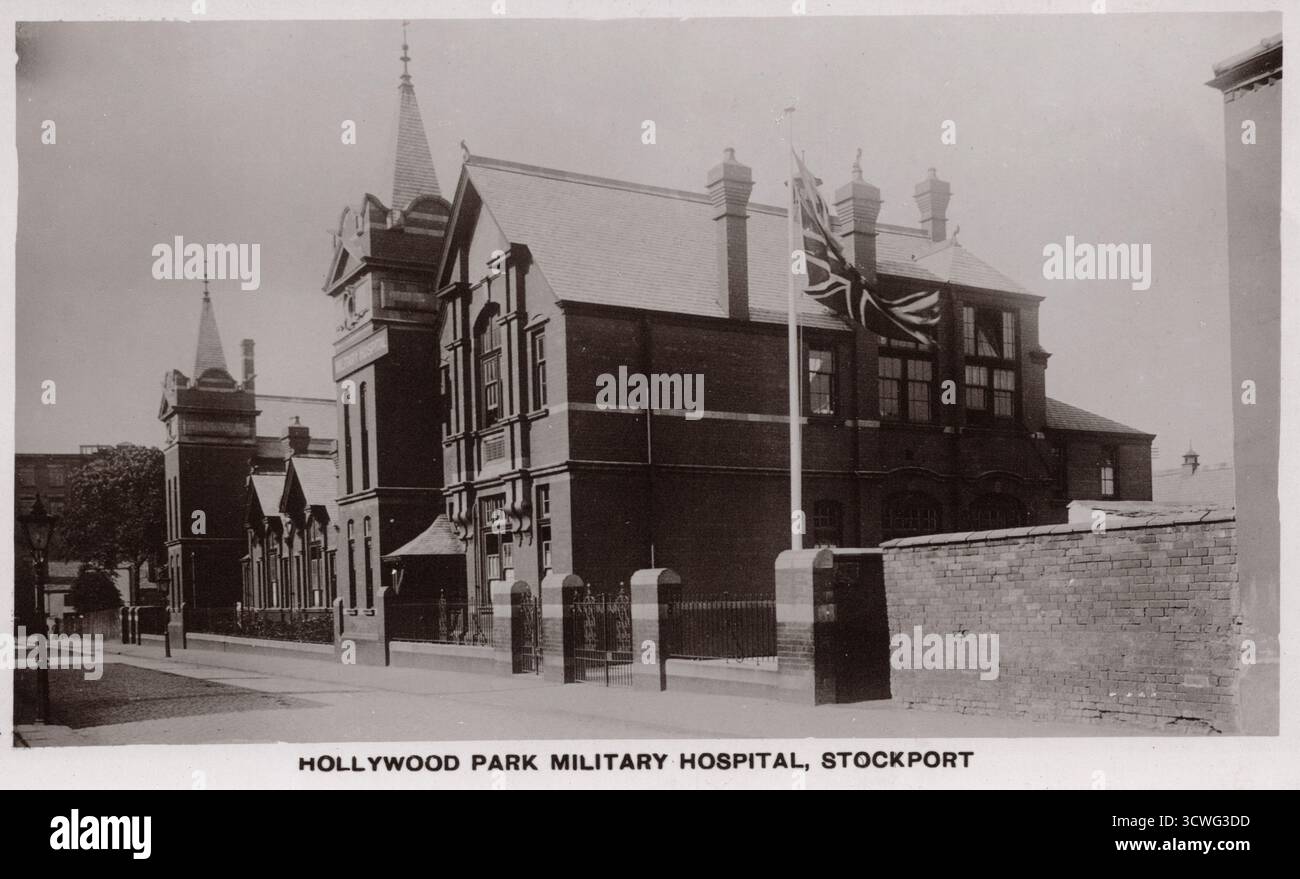 Hollywood Park Military Hospital a Stockport, Inghilterra, immagine dell'era WW1. fotografo non identificato Foto Stock
