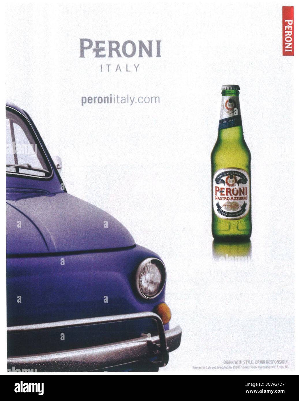 2008 Peroni Italia nastro Azzurro lager con Fiat car Foto Stock