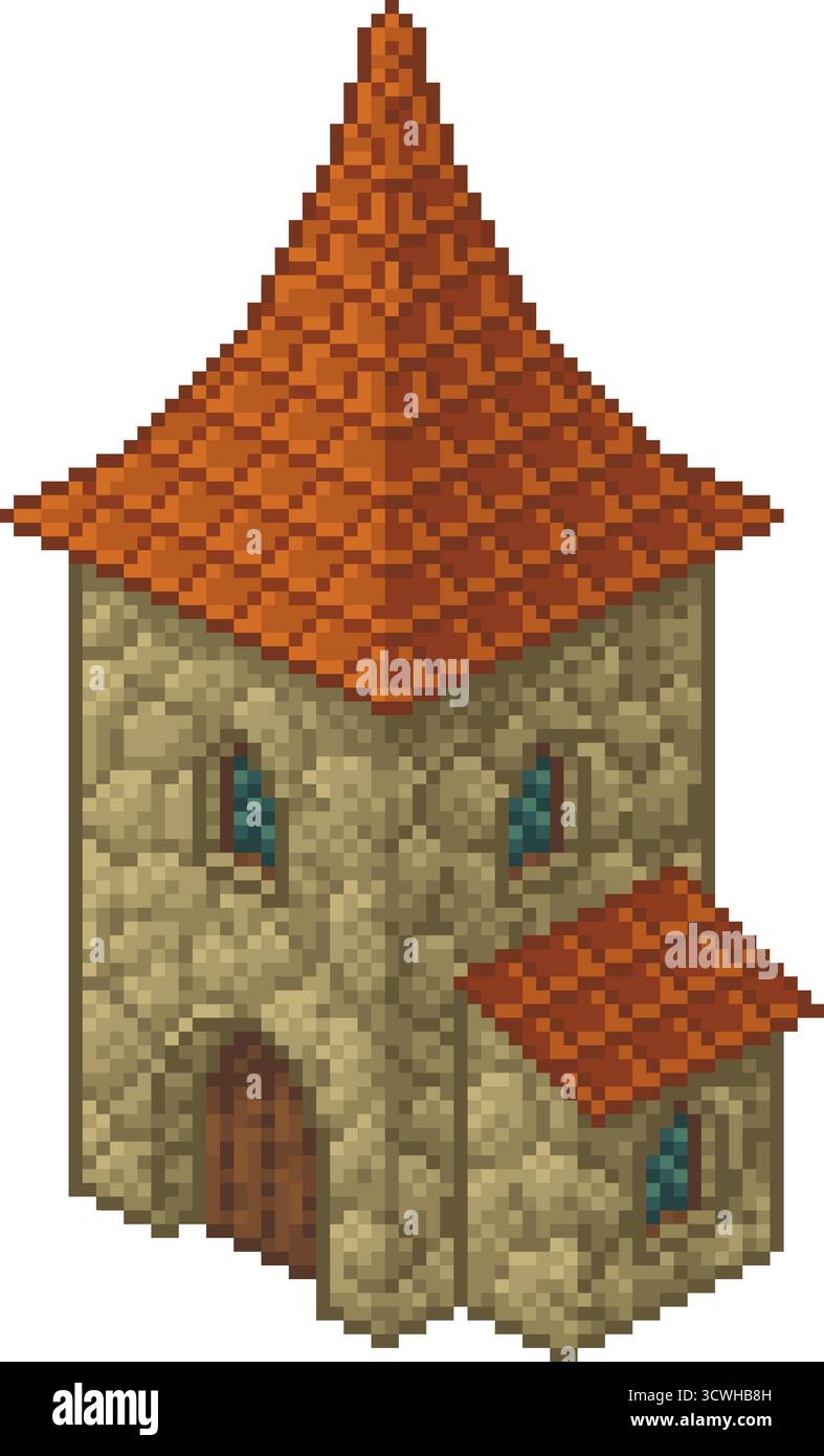 Pixel Art isometrico della torre medievale Illustrazione Vettoriale