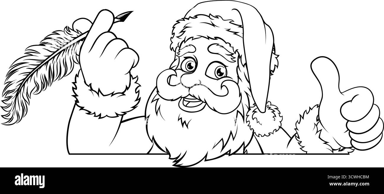Babbo Natale con Quill Coloring Page Illustrazione Vettoriale