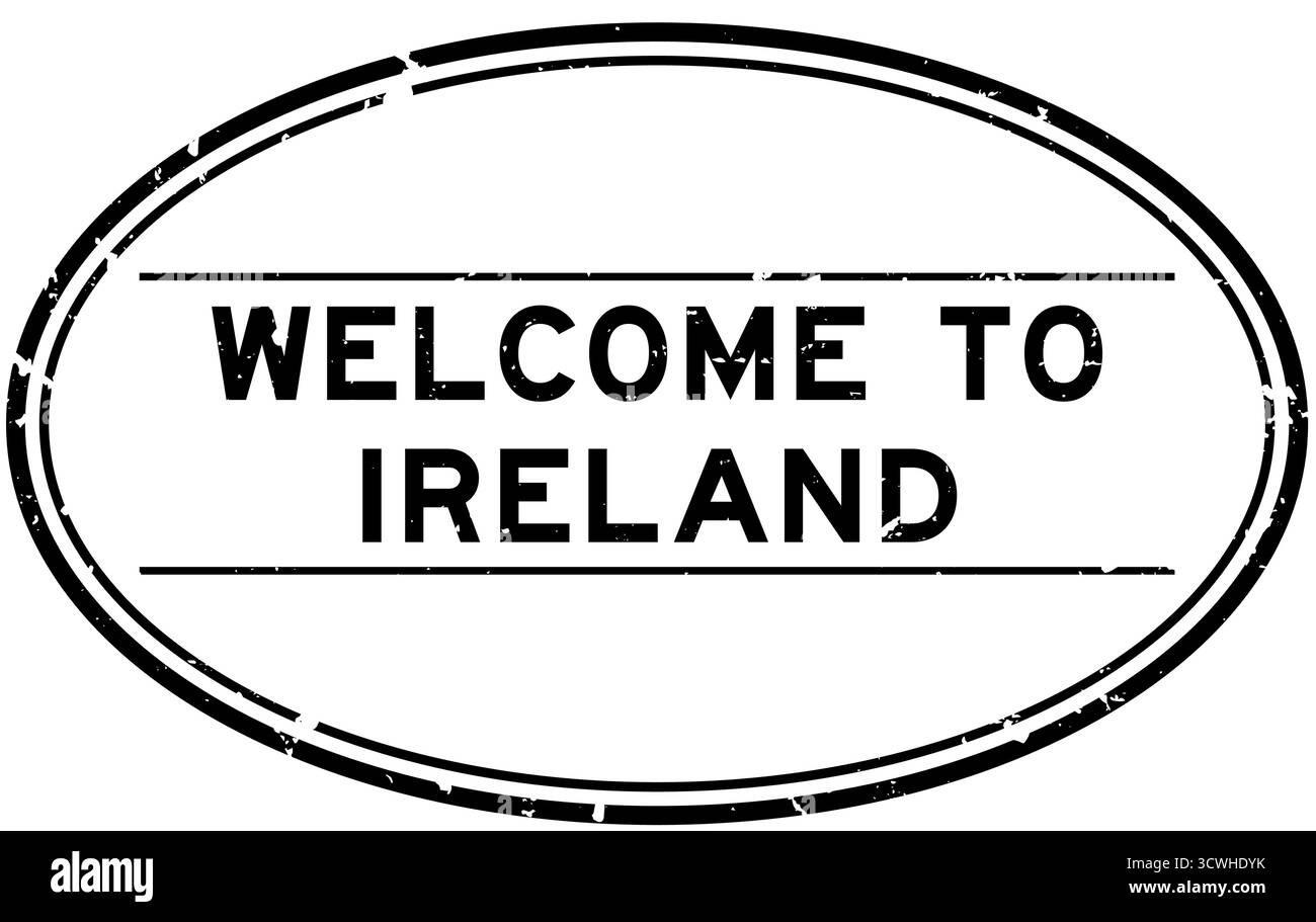 Nero grunge benvenuto in irlanda parola timbro ovale in gomma su sfondo bianco Illustrazione Vettoriale