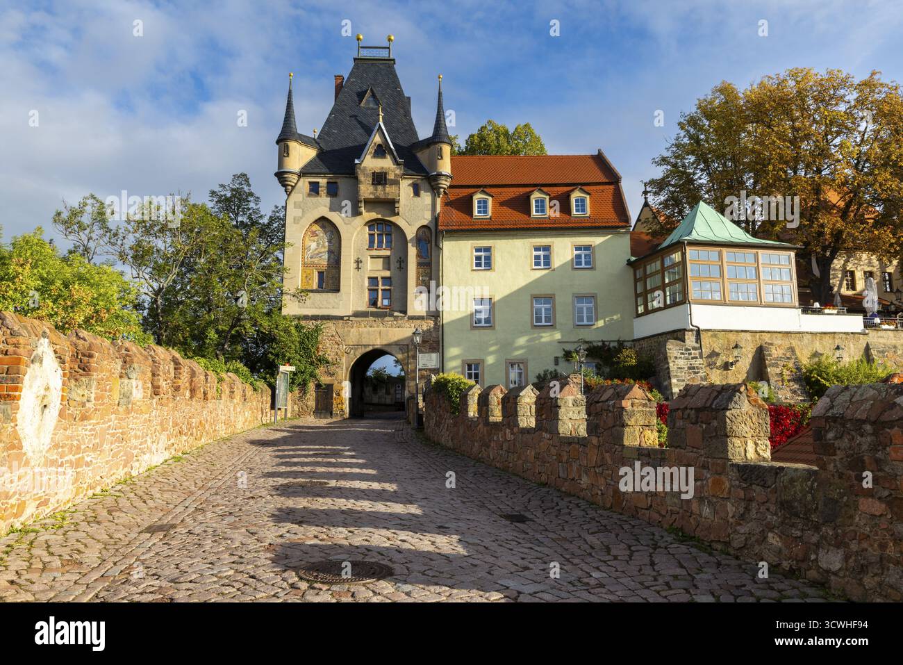Via per la porta, città Vecchia, Meissen, Sassonia, Germania Foto Stock