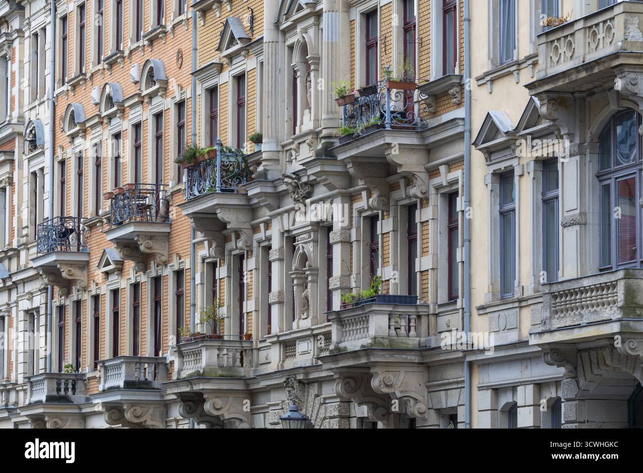 Facciata Art Nouveau, file di case, Neustadt, Dresda, Sassonia, Germania Foto Stock