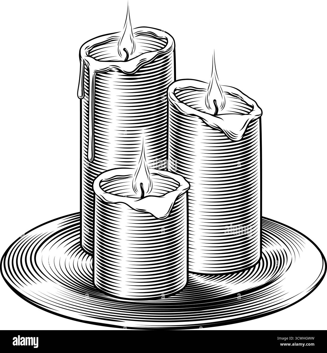 Illustrazione Candle Trio su piastra Woodcut Illustrazione Vettoriale