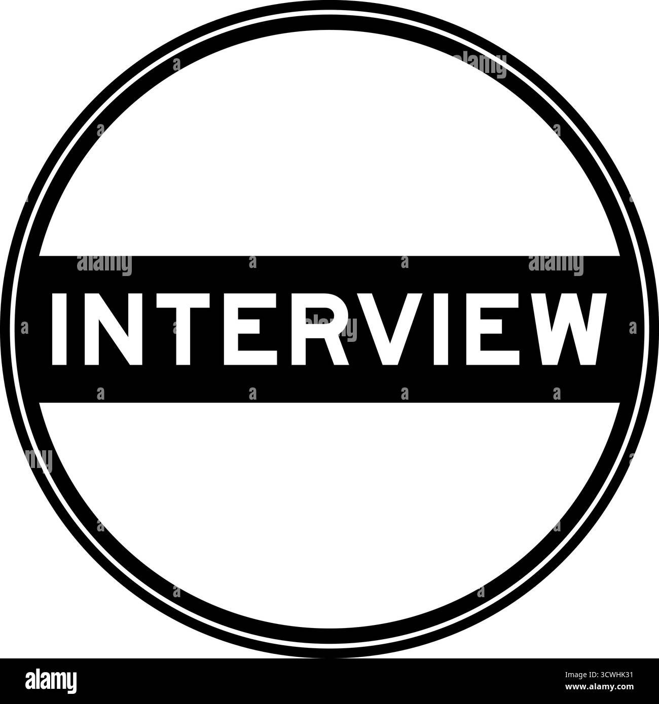 Adesivo rotondo con sigillo nero in intervista con parole su sfondo bianco Illustrazione Vettoriale