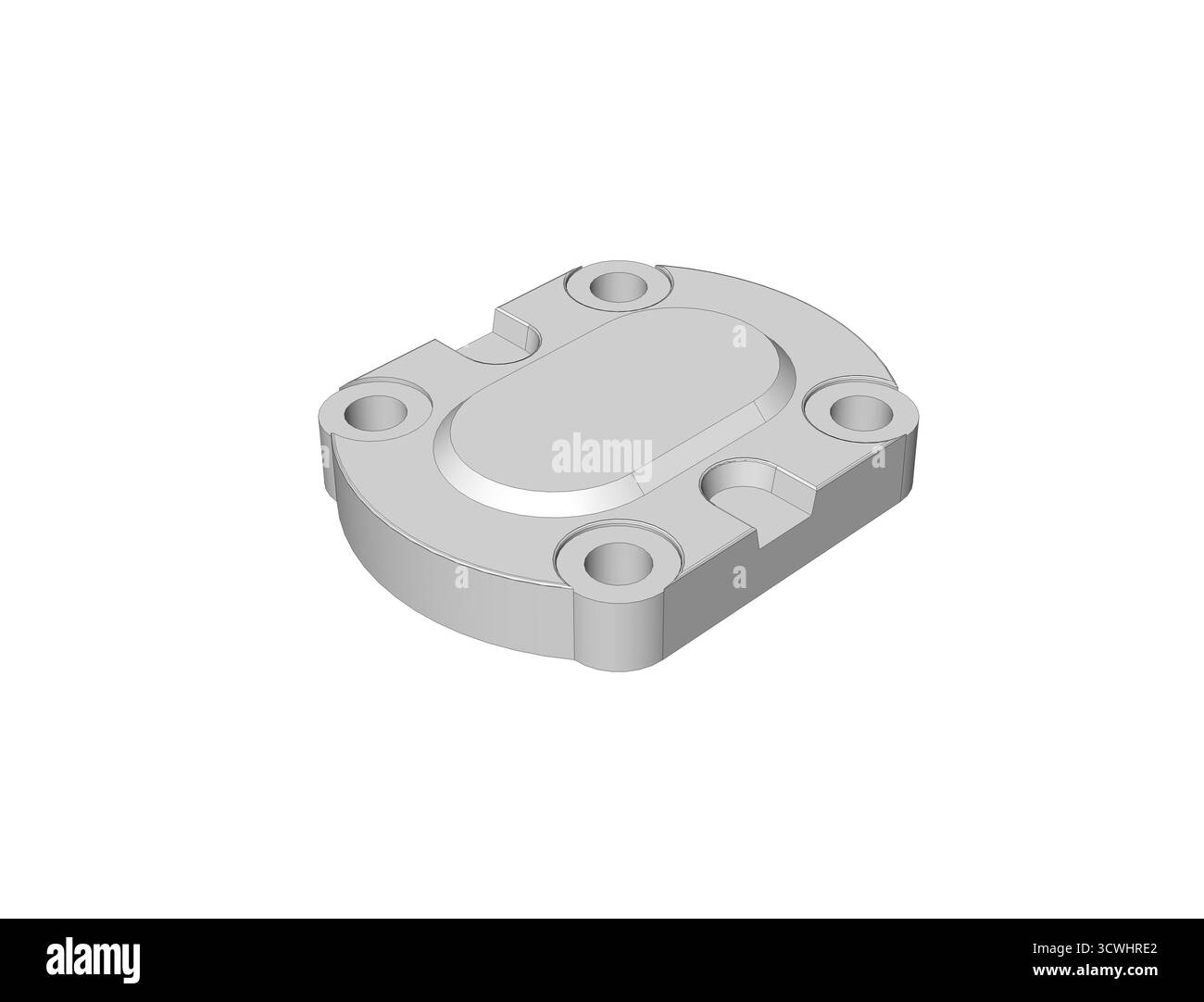 Progettazione CAD 3D modellazione computerizzata , parte meccanica in 3D, precisione di previsione degli elementi finiti, alloggiamento CNC o piastra di montaggio, schizzo tecnico del modello Foto Stock