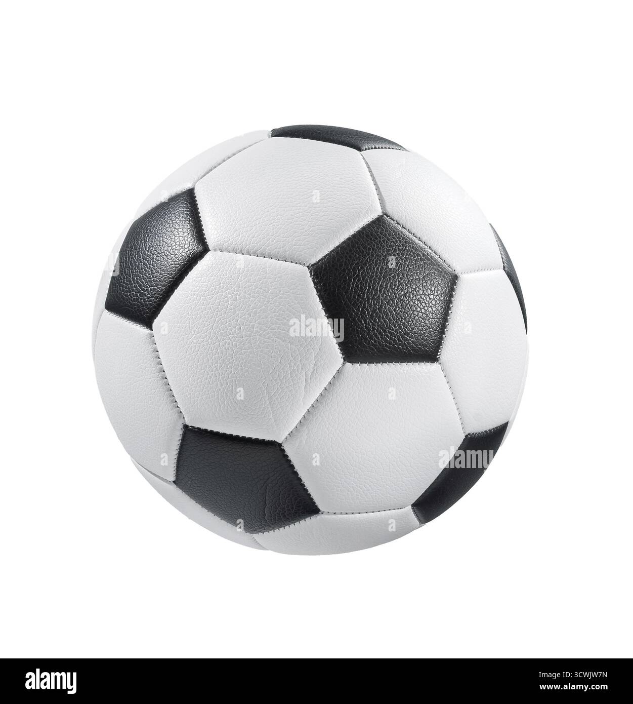 Pallone da calcio, calcio caratterizzato dal classico motivo esagonale e pentagonale bianco e nero isolato sul bianco Foto Stock