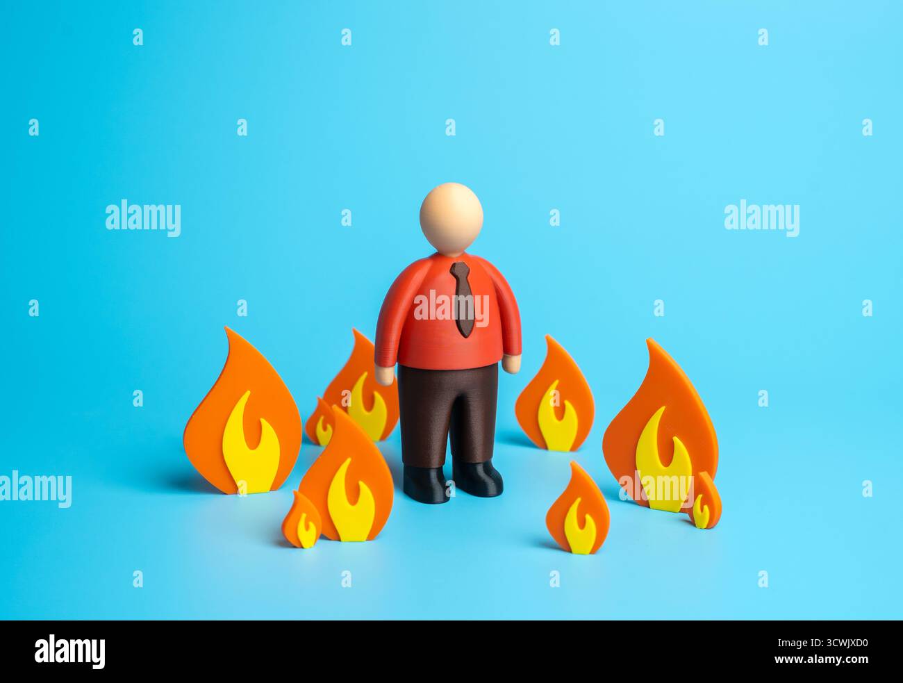 Un impiegato di ufficio rosso nel bel mezzo di un incendio. Una brutta situazione, sul punto di essere licenziati. Un dipendente tossico, soggetto a conflitti e poco disciplinato. A. Foto Stock