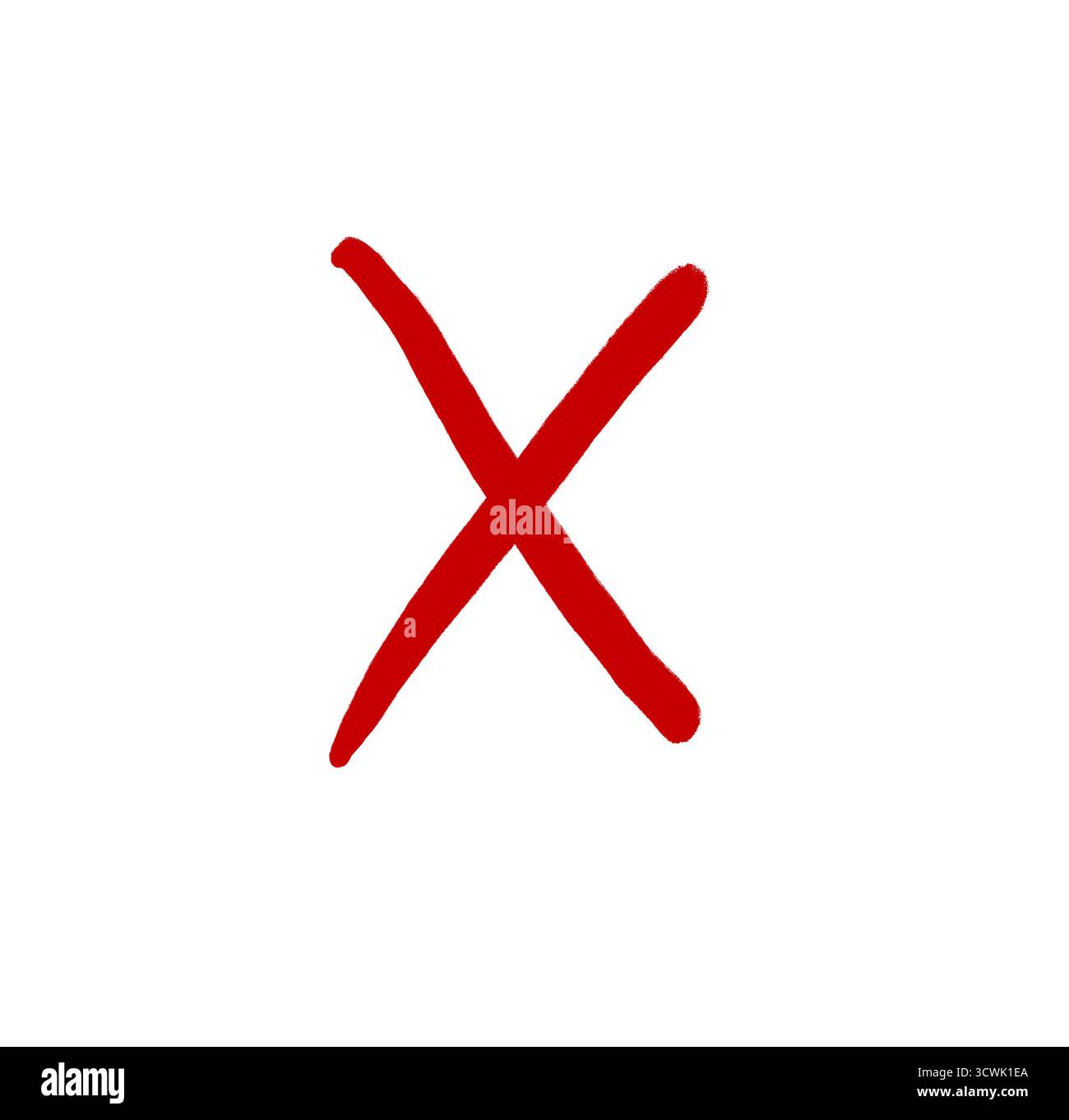 Contrassegno X rosso disegnato a mano isolato su sfondo trasparente. Segno incrociato o simbolo errato disegnato con pennarello o pennello. Foto Stock