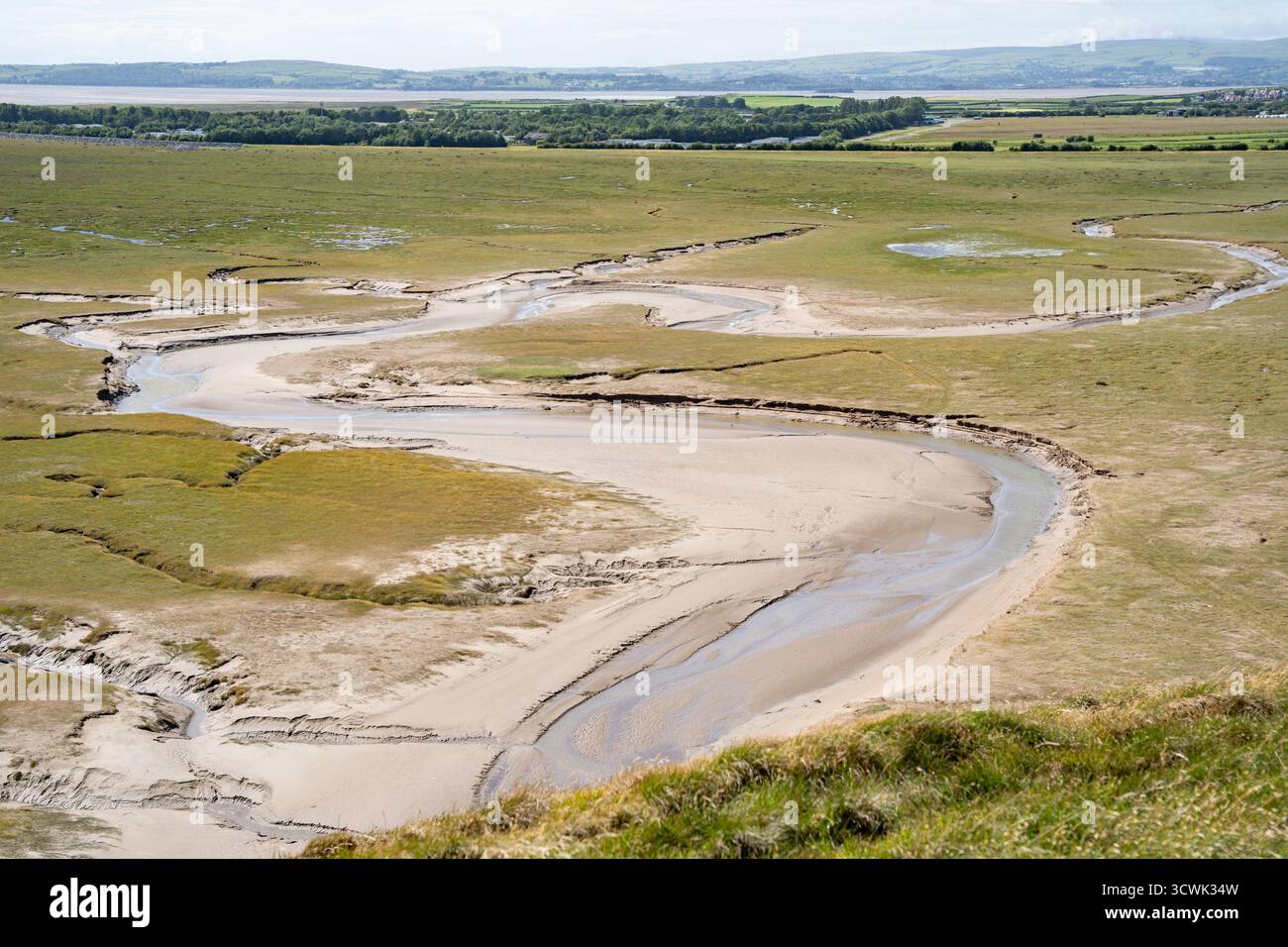 tortuoso torrente di marea attraverso la palude salata a Humphrey Head, Morecambe Bay Foto Stock