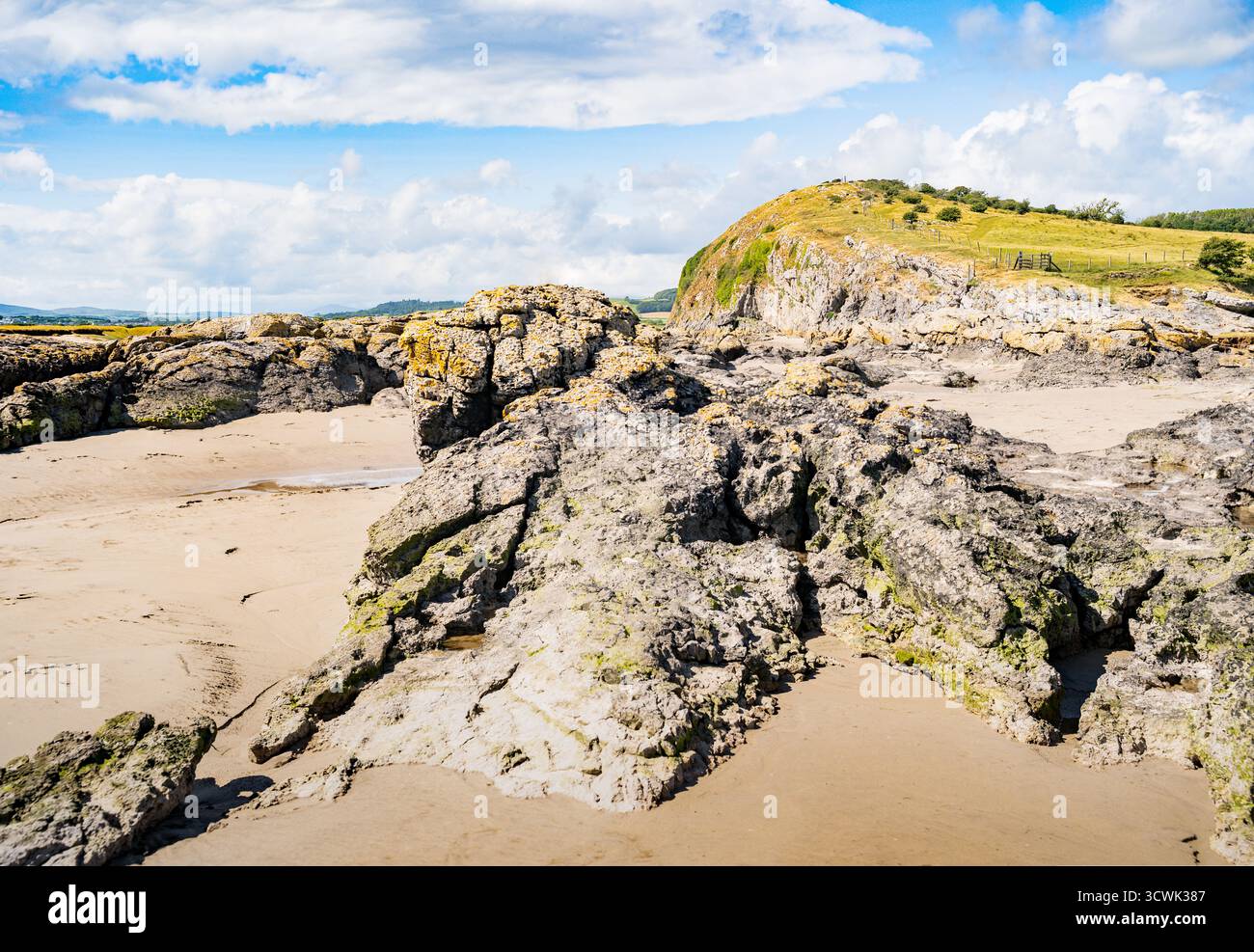 Spettacolari scogliere calcaree e costa rocciosa a Humphrey Head sulla costa di Morecambe Bay Foto Stock