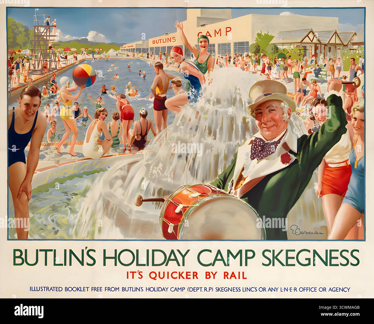 Uno splendido poster di viaggio vintage per il campo vacanze Butlin's a Skegness, nel Lancashire Foto Stock