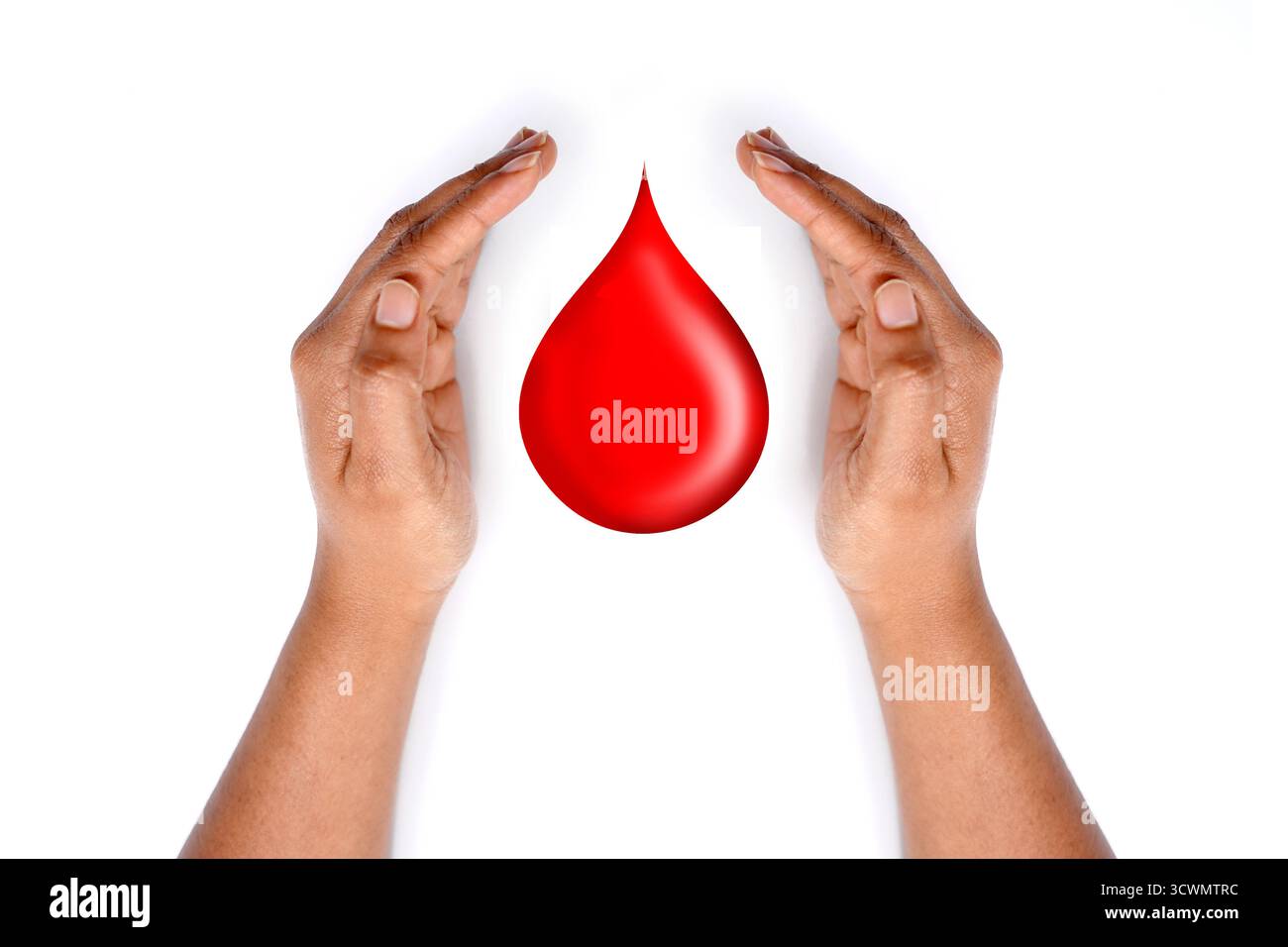 Gocce di sangue ricoperte manualmente su sfondo bianco. Foto Stock