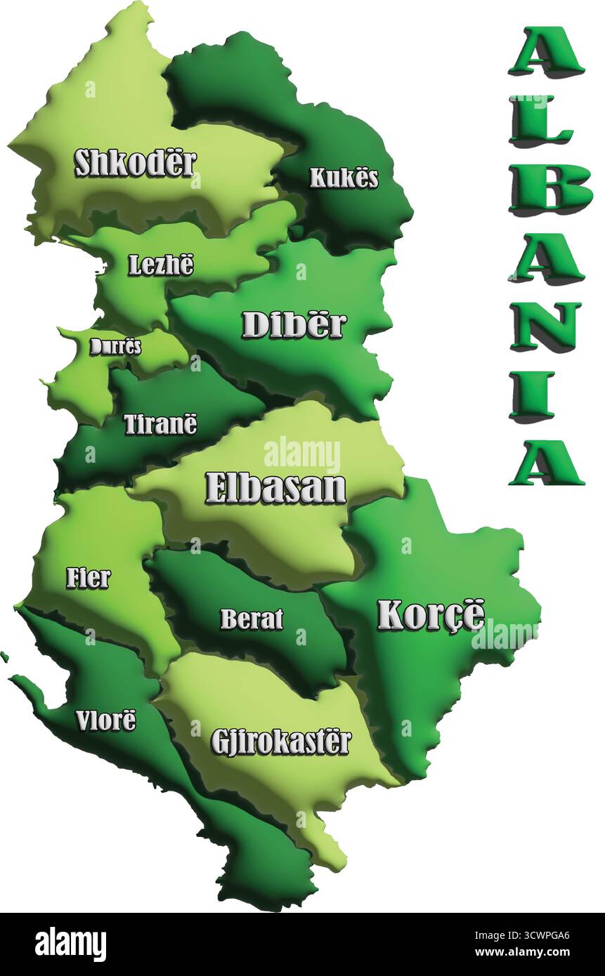 Mappa Albania – illustrazione vettoriale pallone 3D verde del profilo del paese per la geografia, i viaggi e l'istruzione Illustrazione Vettoriale
