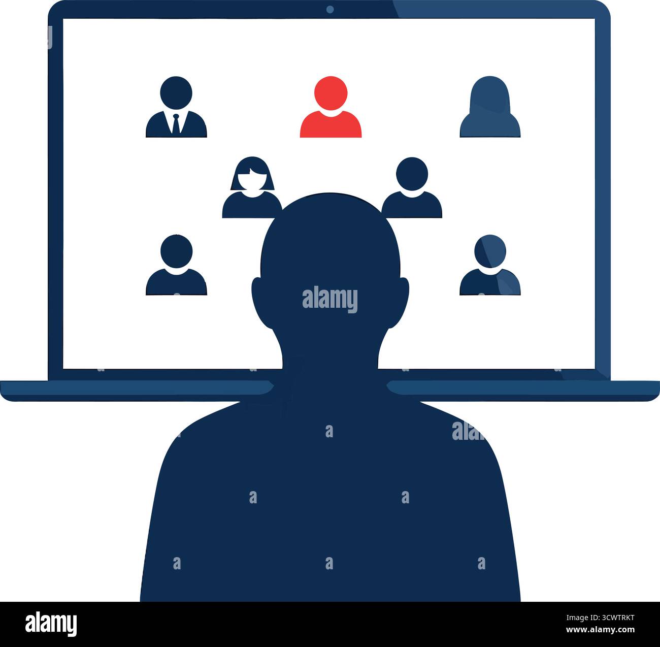 Apprendimento online comunicazione remota del team videoconferenza riunione silhouette persone illustrazione Illustrazione Vettoriale