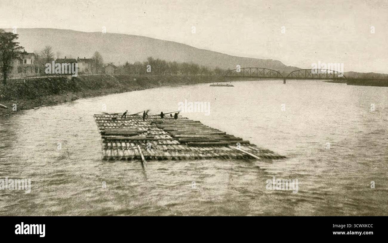Rafting sul fiume Delaware vicino a Port Jervis, New York, circa 1908 Foto Stock