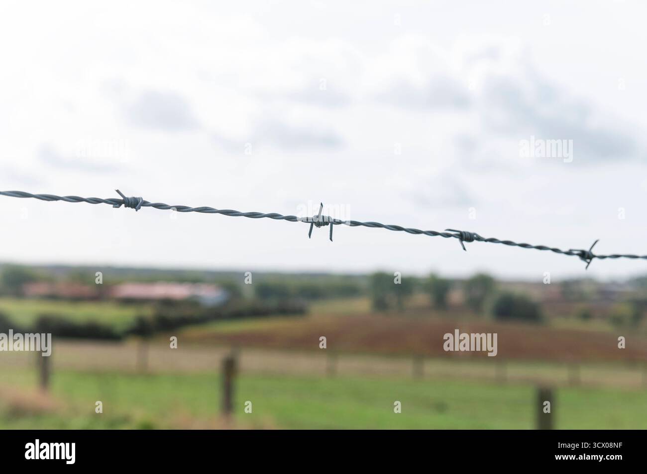 Mesen Belgio settembre 2025 New Zealand Memorial Park per i neozelandesi morti nella prima guerra mondiale. Vista dal parco alla campagna che fu teatro della battaglia di Messines Ridge. WWI, WW1, First, Messines, Battaglia, colmo, dentellato, filo, prikkeldraad, Foto Stock