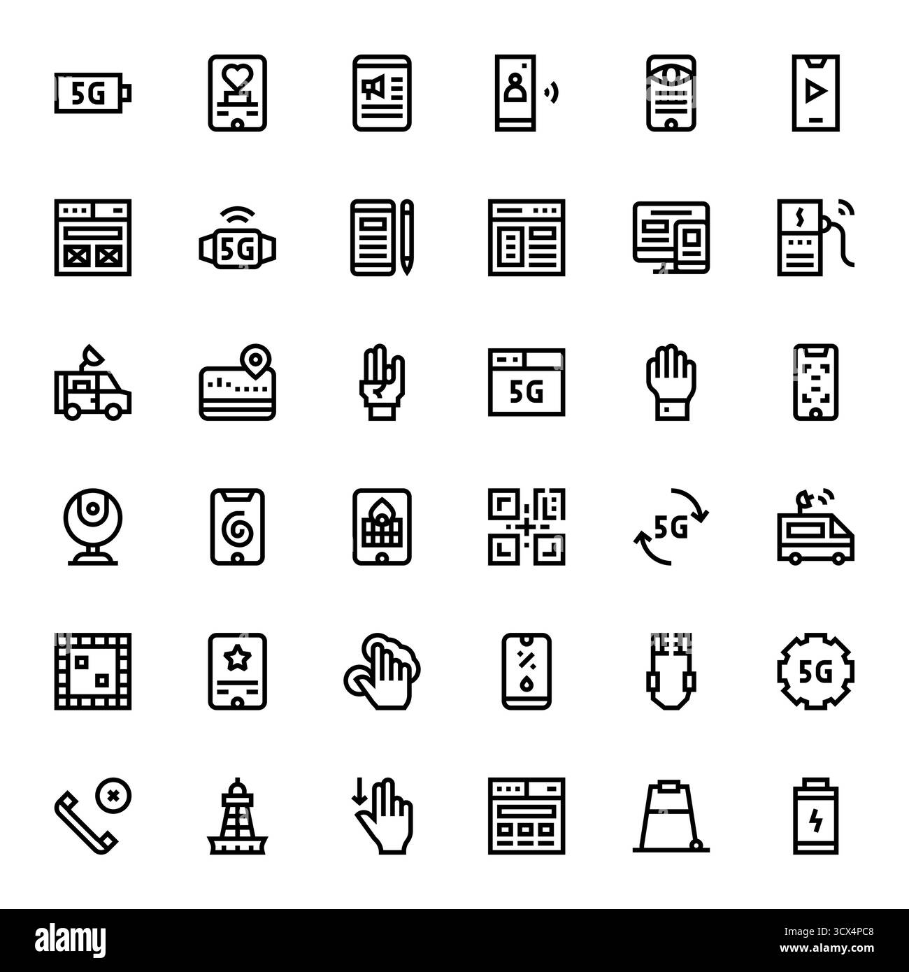 Un set di icone strutturate di 36 asset Bold Line che rispecchiano Mobile, ottimizzato per il trasferimento di sviluppo. Illustrazione Vettoriale