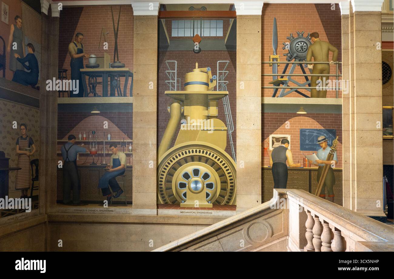 Grant Wood Murals nella Parks Library nel campus della Iowa State University di Ames Iowa Foto Stock