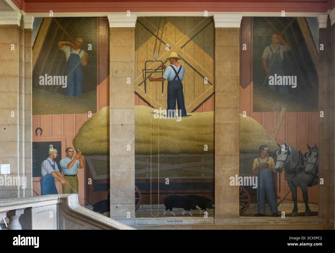 Grant Wood Murals nella Parks Library nel campus della Iowa State University di Ames Iowa Foto Stock