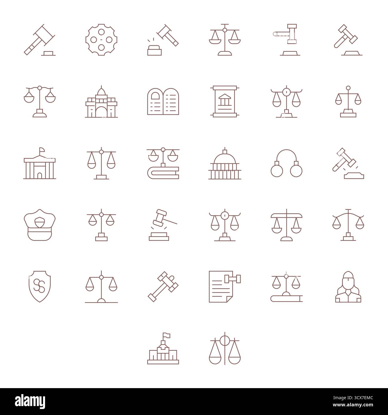 Una libreria coesiva di 32 icone Thin Line Reflecting Law, creata per un design coerente dell'interfaccia. Illustrazione Vettoriale