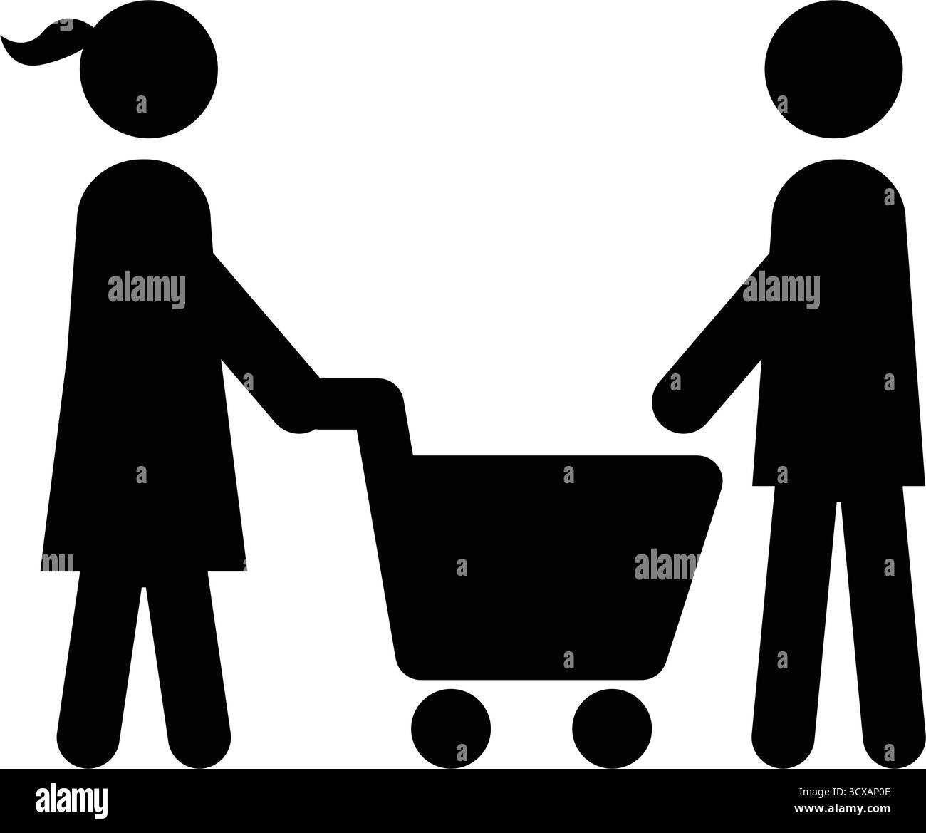 Icona dello shopping, persona maschile con carrello in un pittogramma con glifo Illustrazione Vettoriale