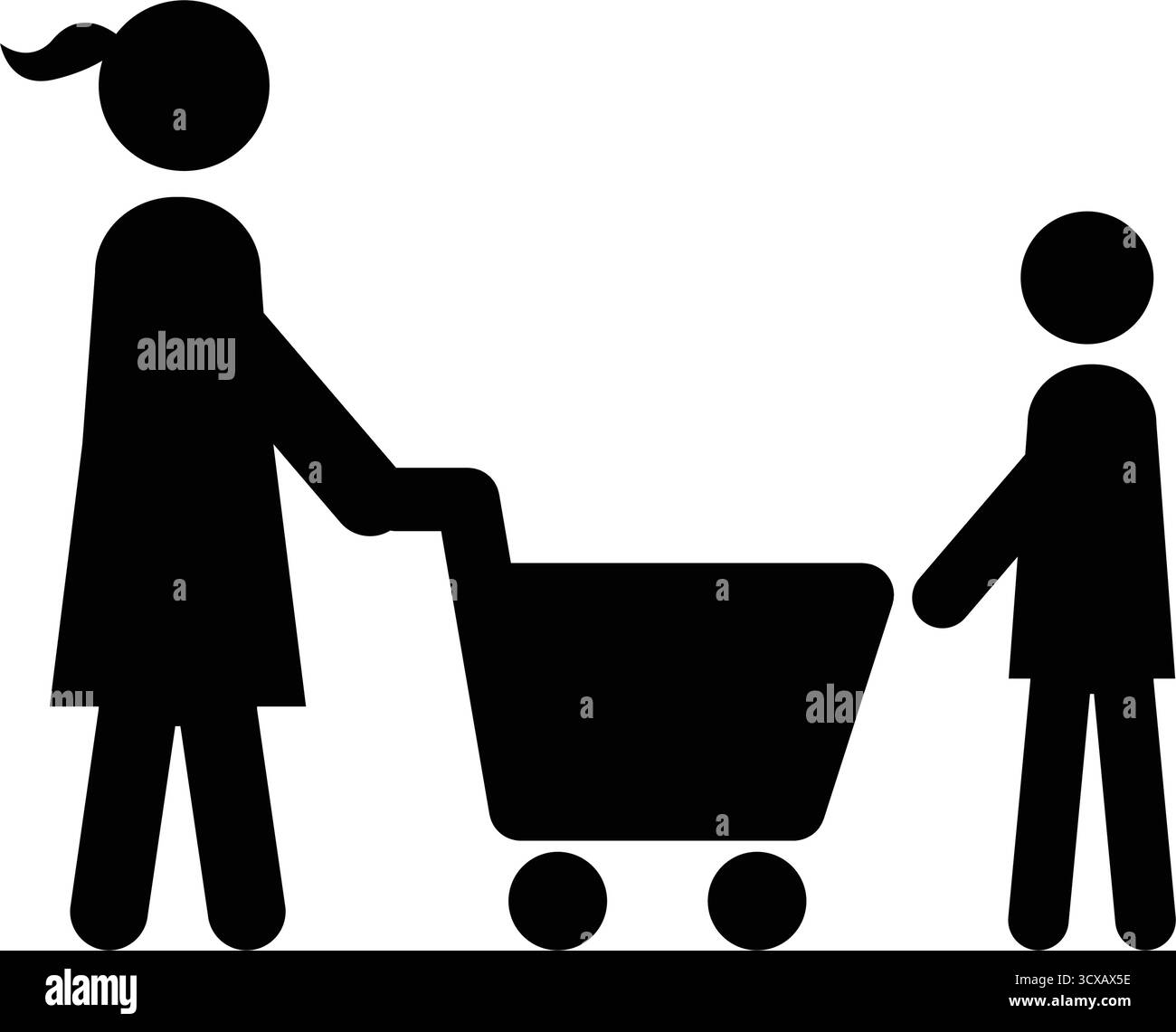 Icona dello shopping, persona maschile con carrello in un pittogramma con glifo Illustrazione Vettoriale