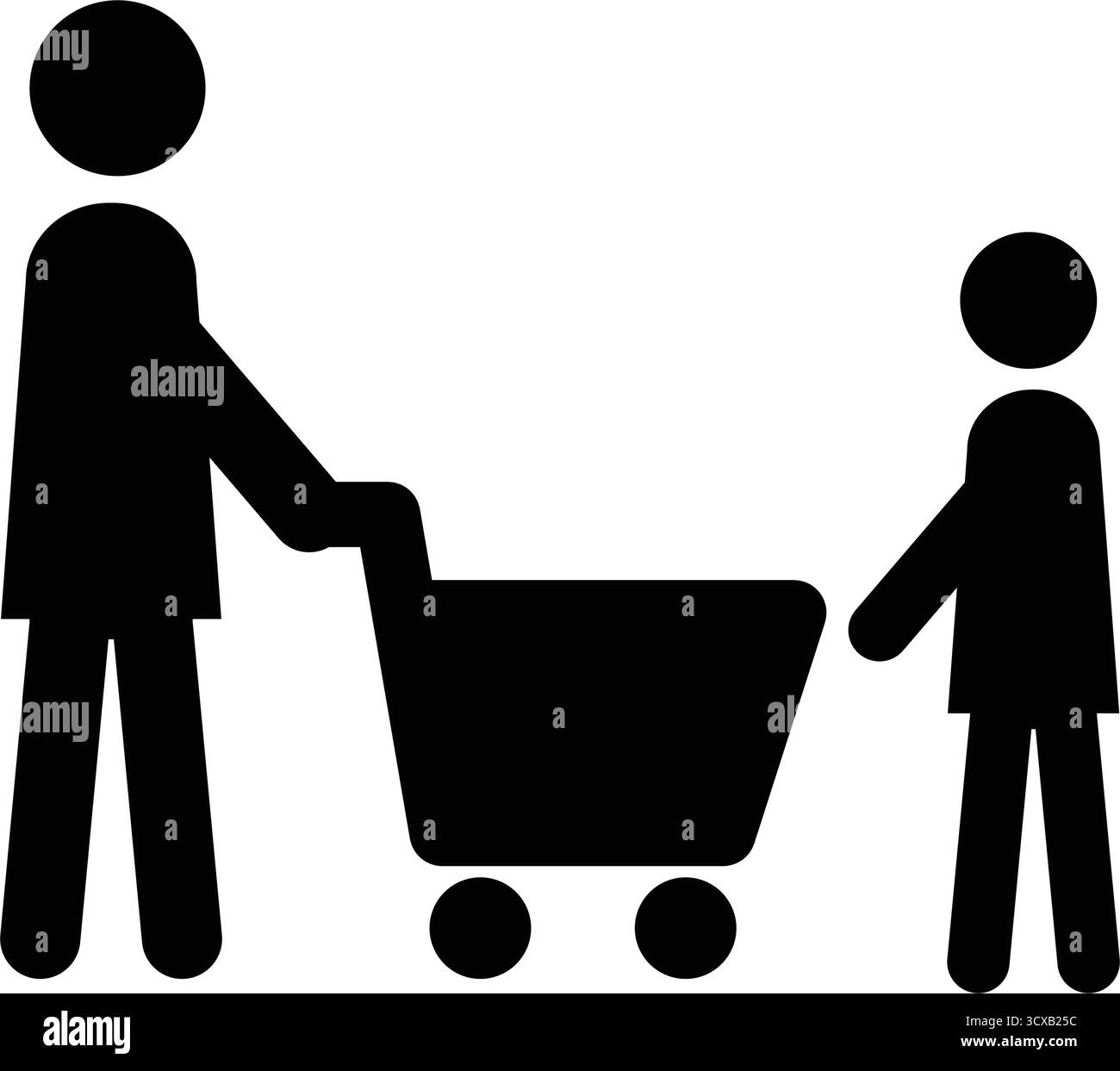 Icona dello shopping, persona maschile con carrello in un pittogramma con glifo Illustrazione Vettoriale