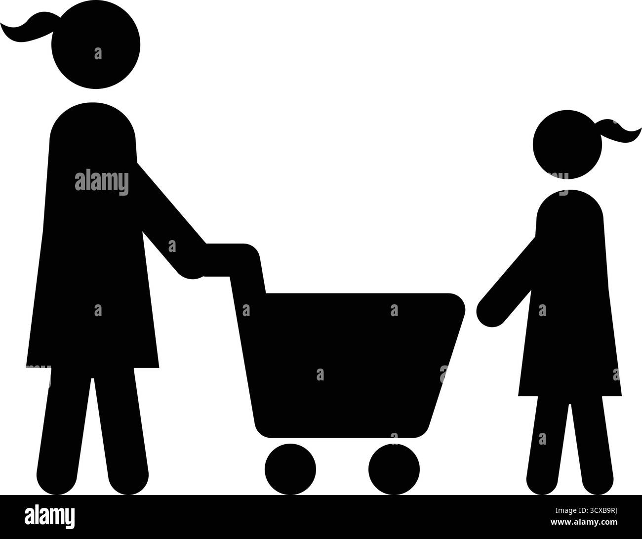 Icona dello shopping, persona maschile con carrello in un pittogramma con glifo Illustrazione Vettoriale