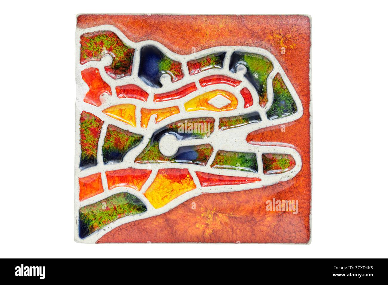 Piastrelle decorative smaltate colorate isolate su sfondo bianco Foto Stock