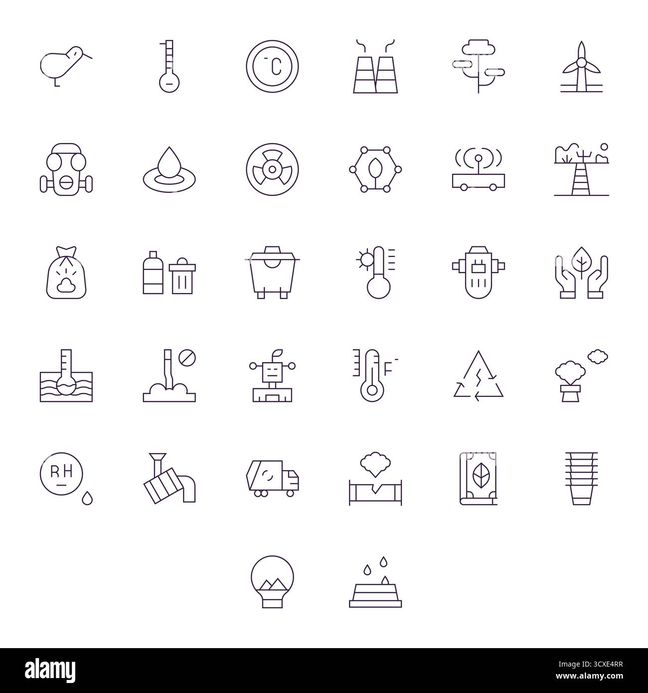 Questo pacchetto di icone ambientali include 32 vettori Thin Line, perfetti per migliorare le interfacce digitali. Illustrazione Vettoriale