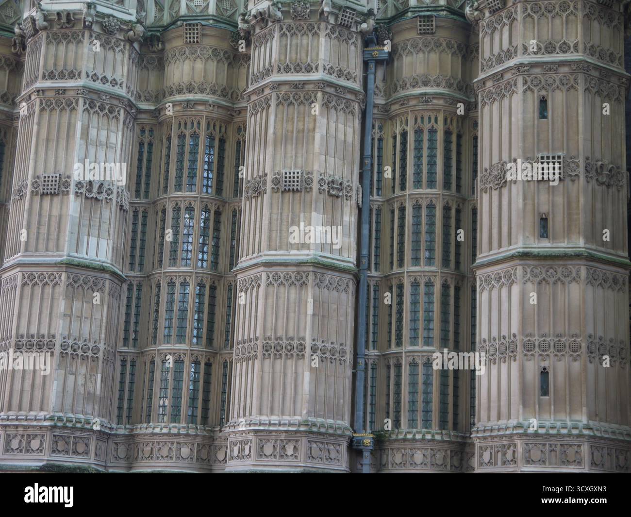 Colonne ornate in pietra gotica con intricati dettagli intagliati e muratura decorativa in pietra Foto Stock