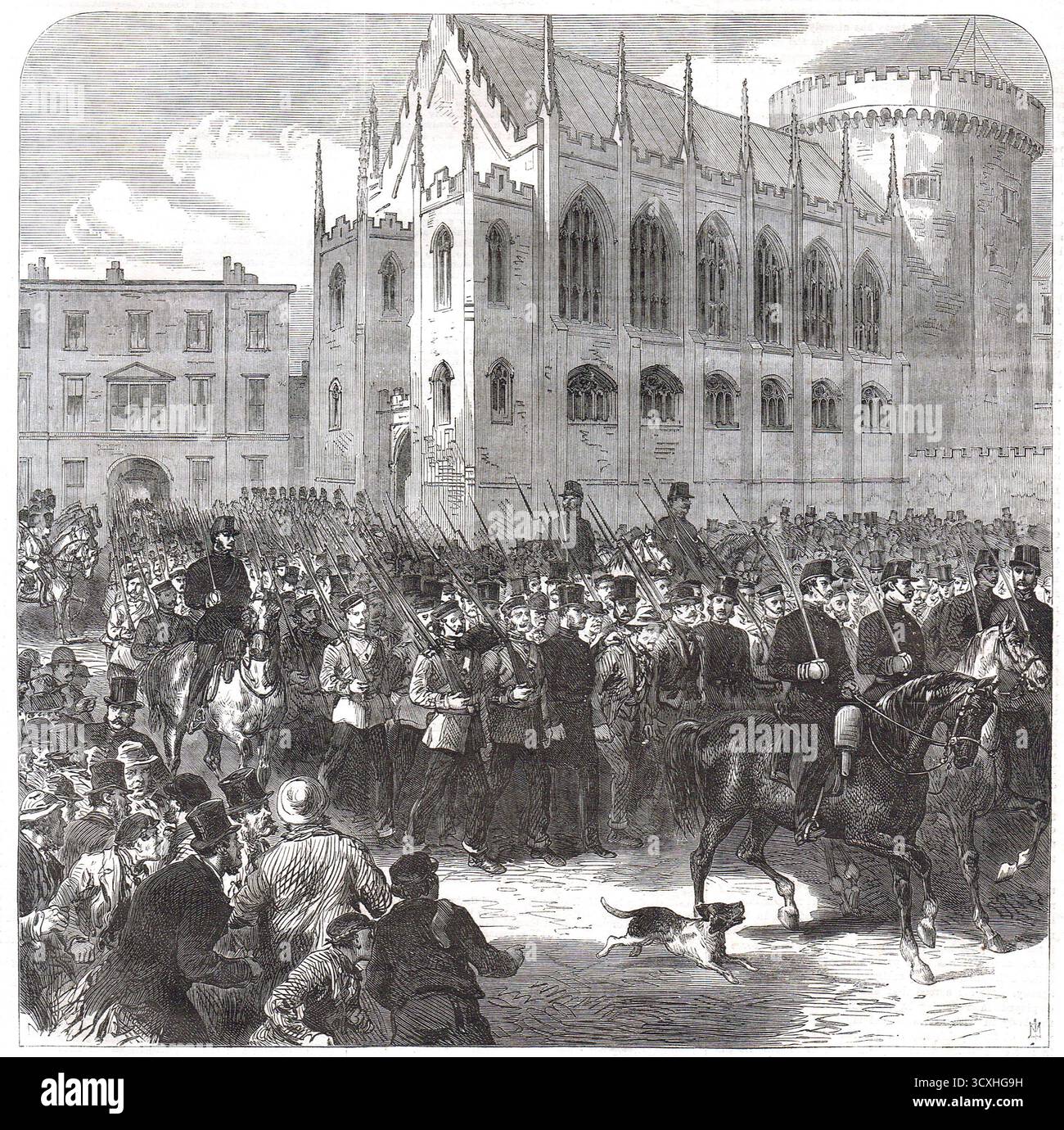 I prigionieri Fenian scortarono al carcere di Mountjoy, Dublino, 1867, in seguito alla rivolta dei Fenian. Foto Stock