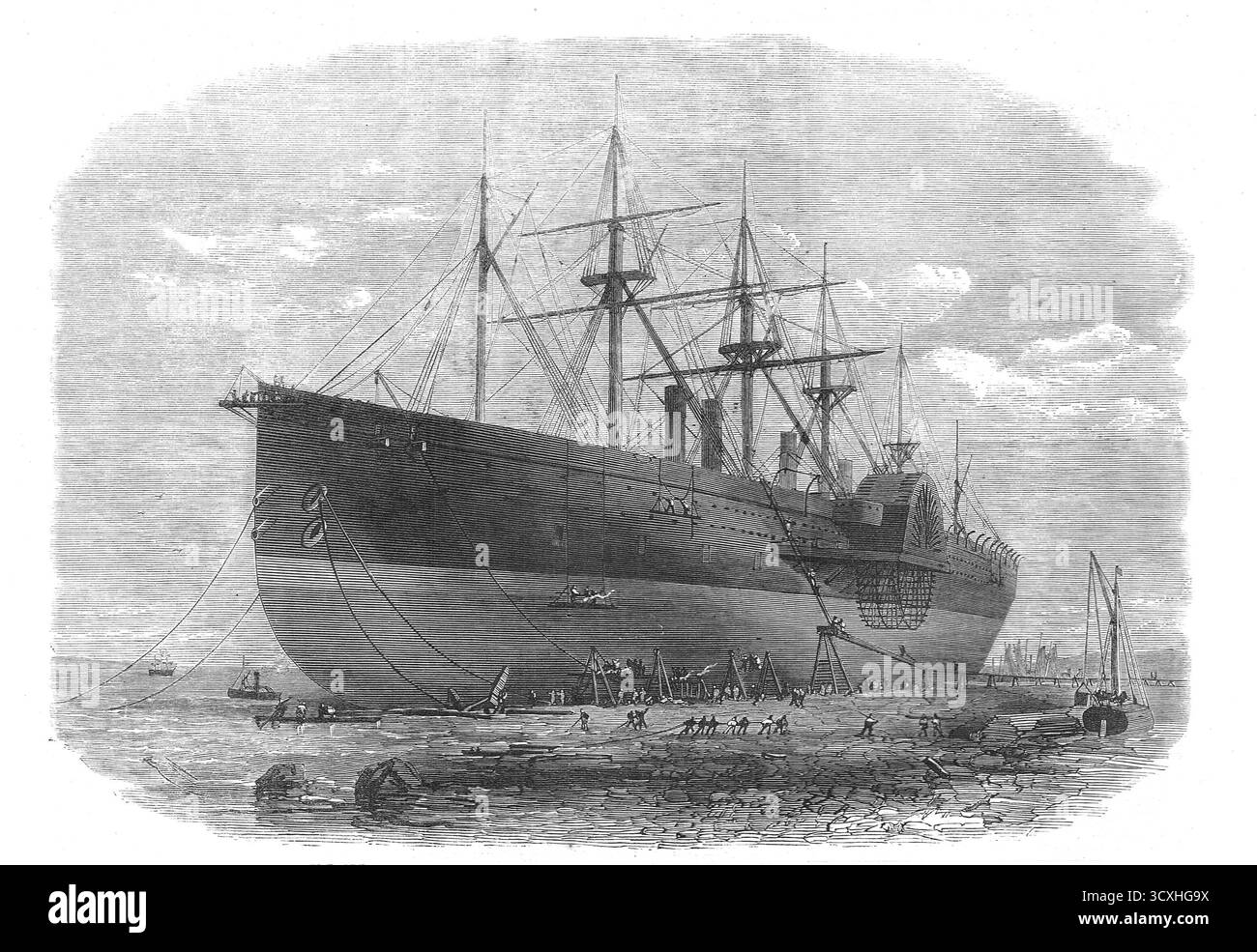 La SS Great Eastern, in riparazione sulla riva del Cheshire del Mersey nel 1867. Foto Stock