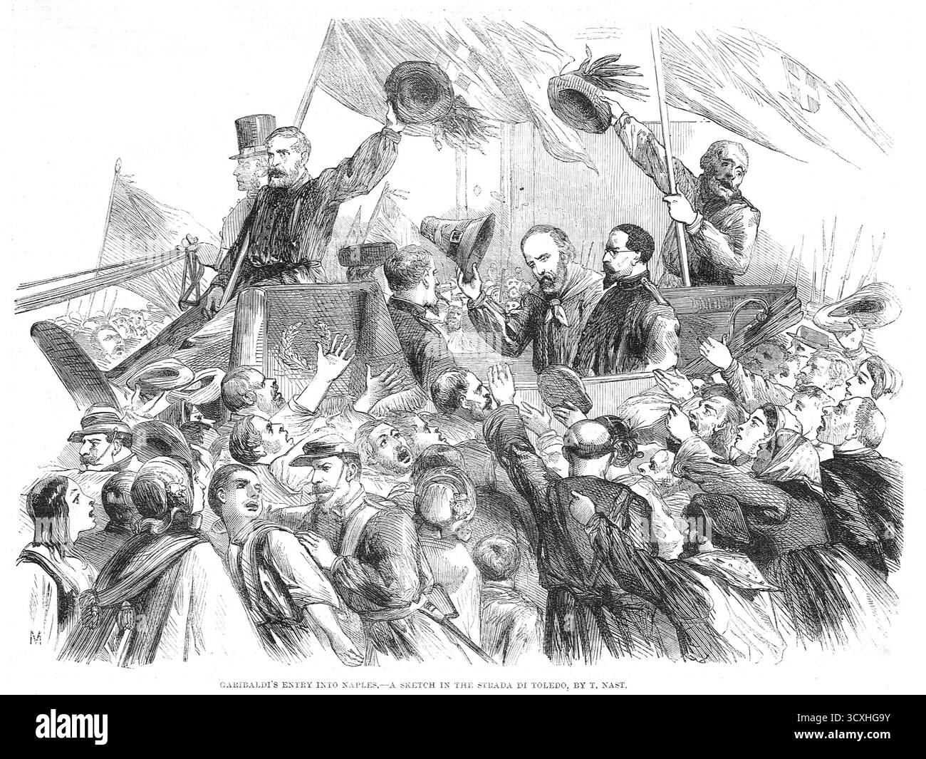 Ingresso di Garibaldi a Napoli, 7 settembre 1860. Illustrazione di Thomas Nast. Foto Stock