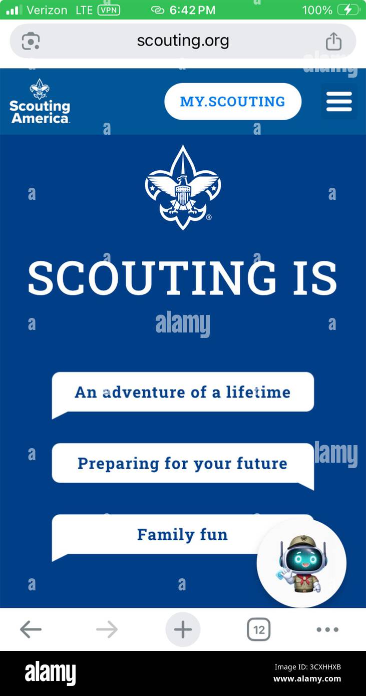 14 ottobre 2025, New York City, New York, Stati Uniti: Scouting America, precedentemente noti come Boy Scouts, ha due nuovi badge di merito che coinvolgono le nuove tecnologie: uno nell'intelligenza artificiale e l'altro nella sicurezza informatica.i badge hanno da tempo offerto agli scout l'opportunità di affinare le proprie competenze ed esplorare nuovi argomenti.screengrab Apple iPhone della pagina banner del sito Web aziendale Scouting America. (Credit Image: © Billy Tompkins/ZUMA Press Wire) SOLO PER USO EDITORIALE! Non per USO commerciale! Foto Stock