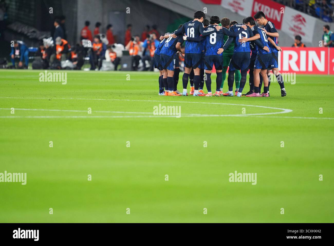 Tokyo, Giappone. 14 ottobre 2025. Japan team Group (JPN) calcio/calcio: KIRIN Challenge Cup 2025 partita tra Giappone 3-2 Brasile allo Stadio di Tokyo, Giappone . Crediti: Yohei Osada/AFLO SPORT/Alamy Live News Foto Stock