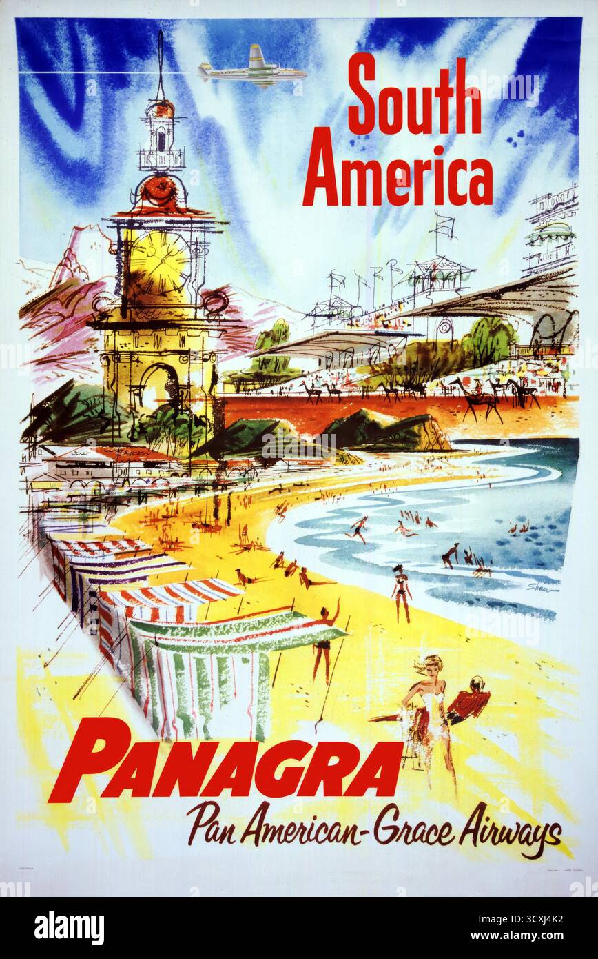 Uno splendido poster di viaggio vintage per il Sud America, volando con Pan Am Foto Stock