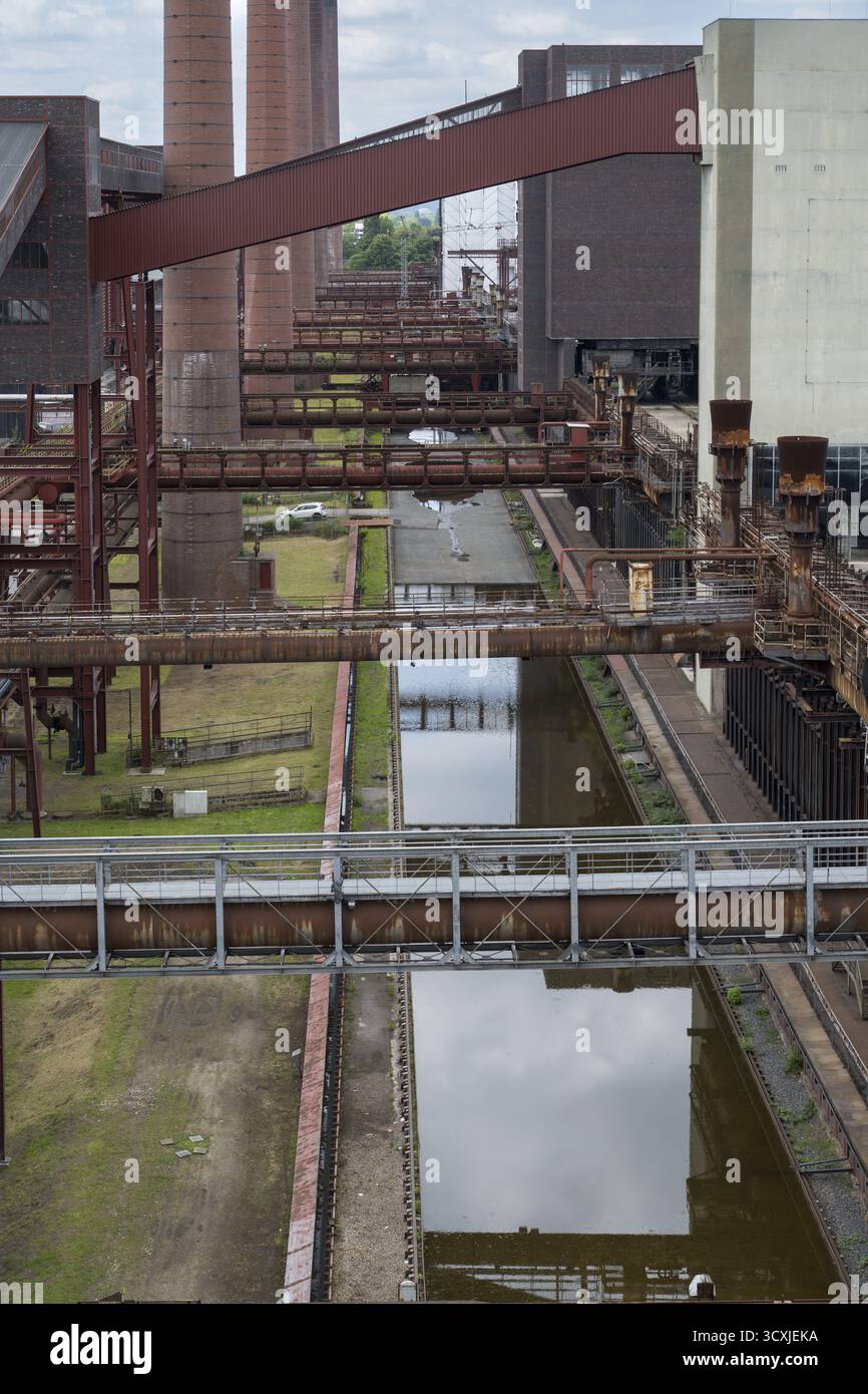 Cokeria Zollverein, forni cokeria, camini, ponti trasportatori, vista dall'alto, patrimonio dell'umanità dell'UNESCO, Essen, regione della Ruhr, Renania settentrionale-Vestfalia Foto Stock