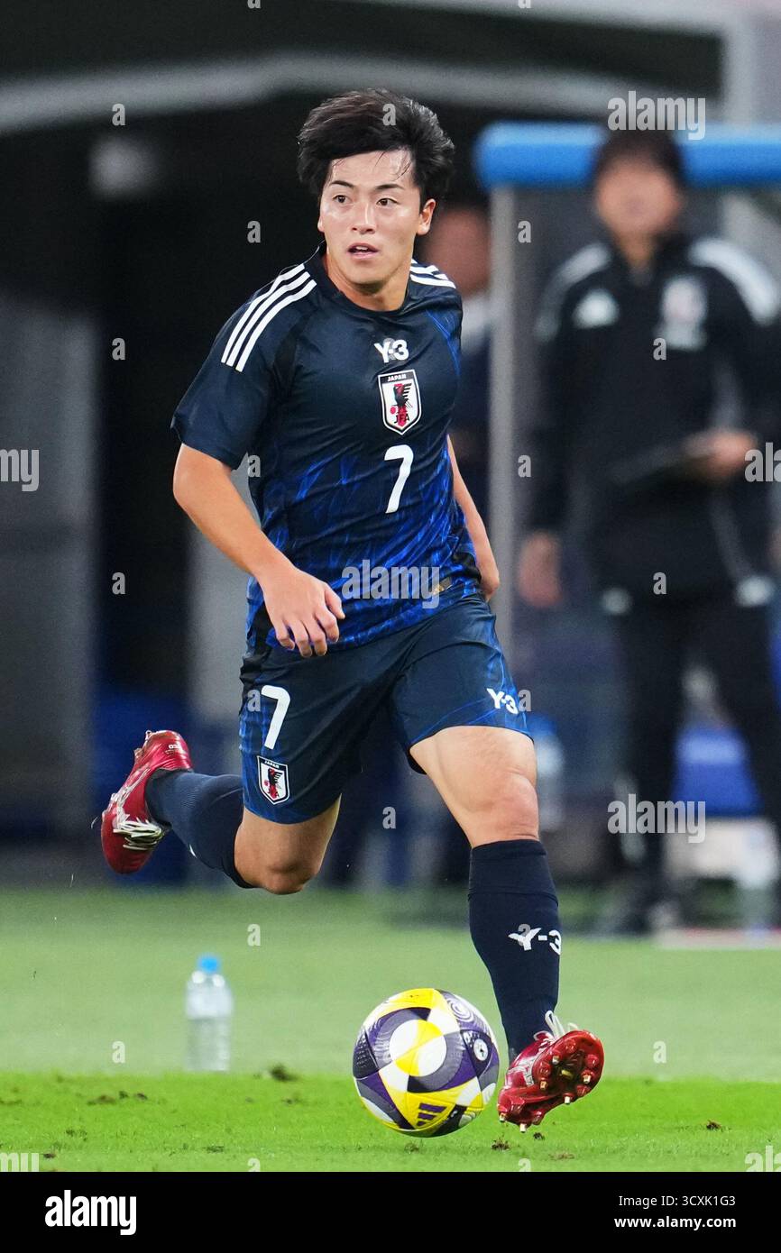 Tokyo, Giappone. 14 ottobre 2025. Yuki Soma (JPN) calcio: KIRIN Challenge Cup 2025 partita tra Giappone 3-2 Brasile allo Stadio di Tokyo, Giappone. Crediti: Yohei Osada/AFLO SPORT/Alamy Live News Foto Stock