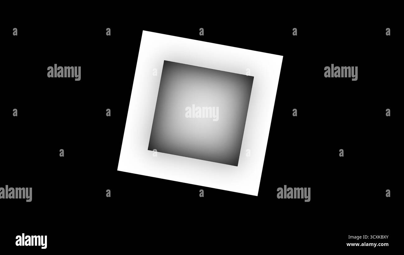 Quadrato bianco che ruota su animazione di sfondo nero. Movimento Foto Stock