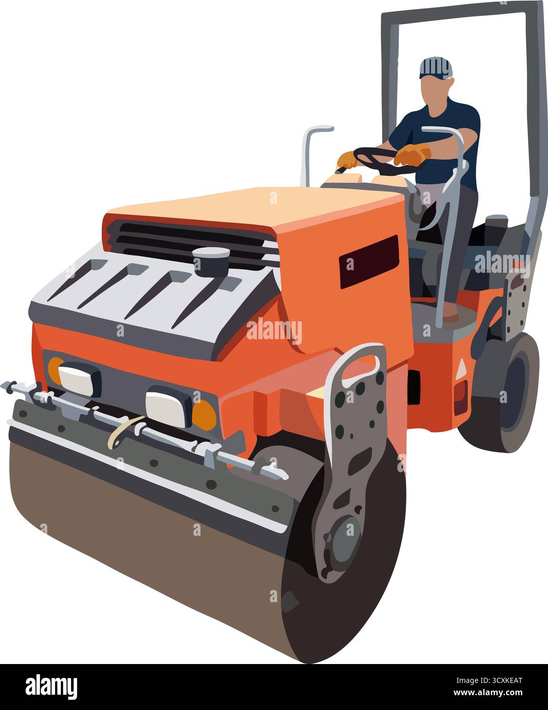 Immagine isolata vettoriale di un'asfaltatrice. Asfalto laminato da operaio. Illustrazione Vettoriale