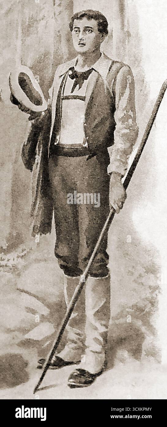 1897 ritratto di una giovane guida alpina svizzera - 1897 Ritratto d' un jeune guide de montagne suisse - 1897 portreti pe jekh terno švajcarsko bregosko guido - 1897 ritratto di una giovane guida alpina svizzera - 1897 Porträt eines jungen Schweizer Bergführers - Foto Stock