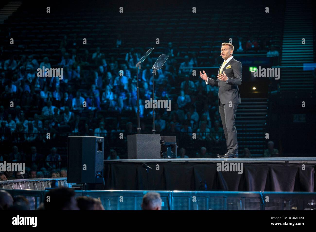 The NEC, Birmingham, Regno Unito – 5 settembre 2025 David Bull, presidente di Reform UK, pronuncia l'discorso di apertura ai delegati alla Reform UK Conference 2025. Foto Stock