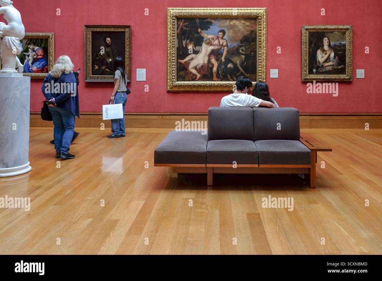 Persone, arte e dipinti nella Getty Center Art Gallery, Los Angeles, California, USA Foto Stock