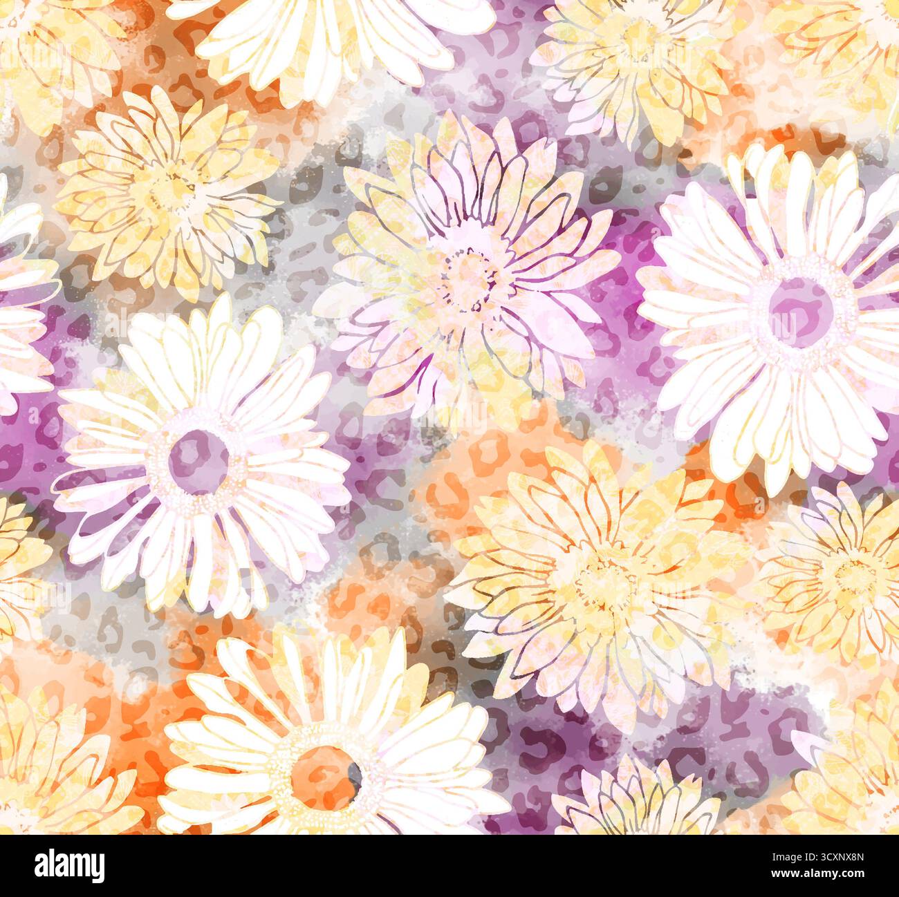 Colorato girasole bianco e giallo e leopardo texture astratta. Foto Stock