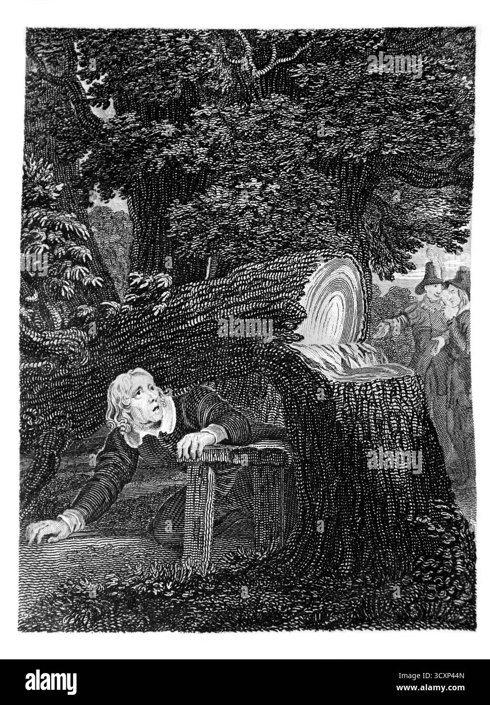 Illustrazione della fuga dall'albero cadente di Hugh Latimer dall'edizione 1810 della storia dei Martiri o un'autentica narrazione della sofferenza Foto Stock